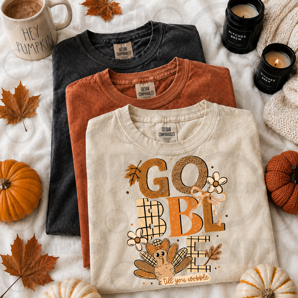 Fall Gobble Till You Wobble Turkey Graphic T-Shirt – Thanksgiving Tee