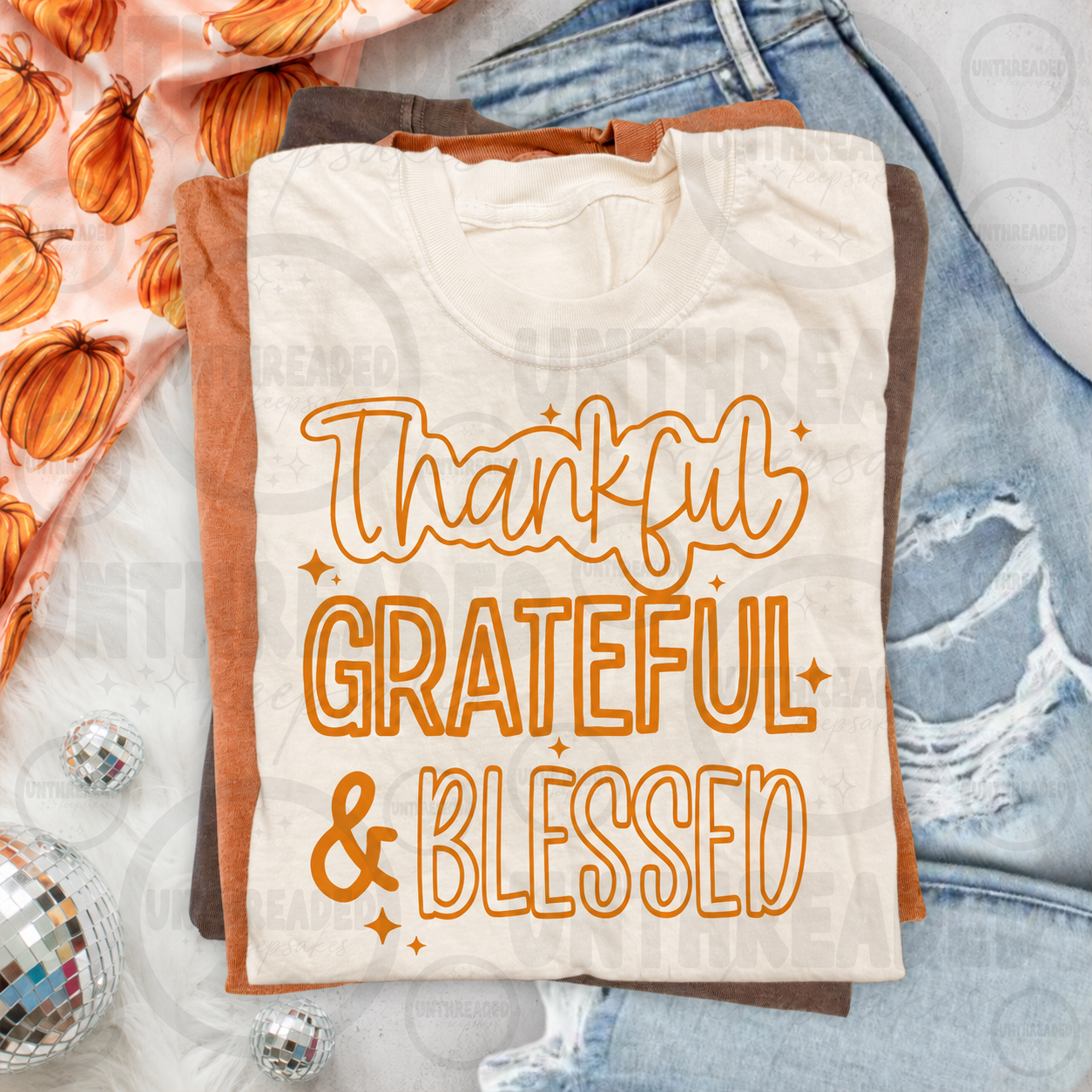 Thankful Grateful & Blessed Graphic T-Shirt – Thanksgiving Fall Tee