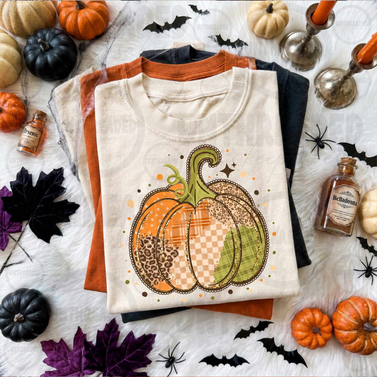Patchwork Pumpkin Graphic T-Shirt – Leopard Plaid Fall Tee