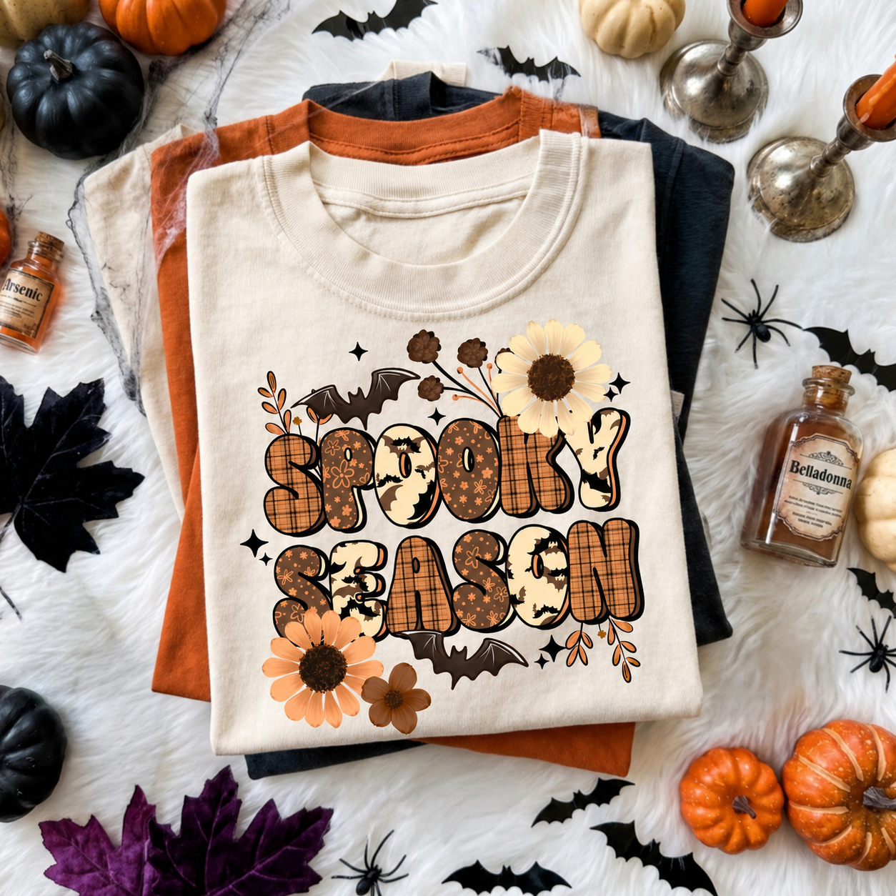 Spooky Season Floral Bat Halloween Graphic Shirt