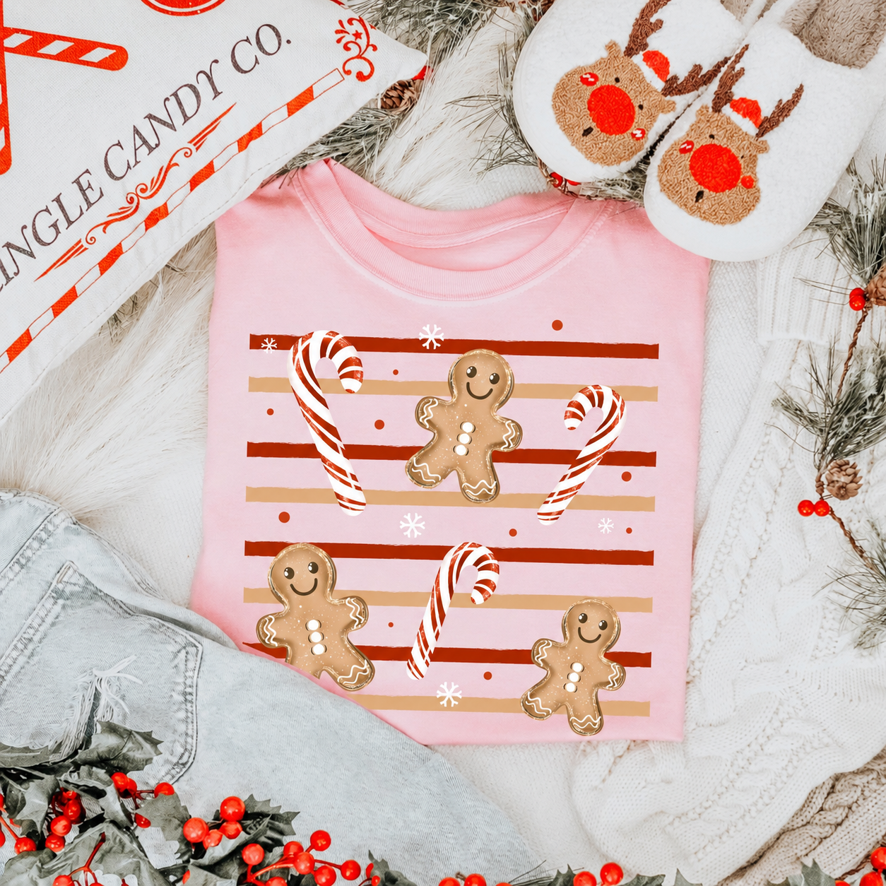 Gingerbread Cookies and Candy Canes Christmas Graphic Shirt
