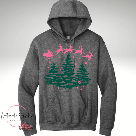 Flying Santa (Pink and Green) Graphic Hoodie