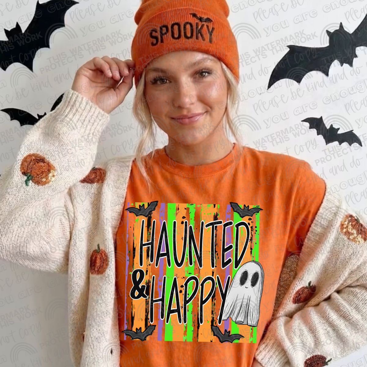 Haunted & Happy Halloween graphic apparel mockup
