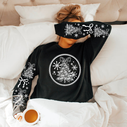🎄 Cozy Christmas Tree Snowflakes Sweatshirt With Cute Sleeves✨❄️