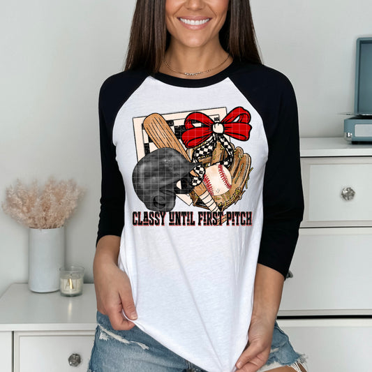 Classy Until First Pitch Baseball Raglan Tee | Baseball Mom Shirt | Baseball Game Day Tee | Baseball Graphic Shirt | Baseball Player Gift ⚾🥎