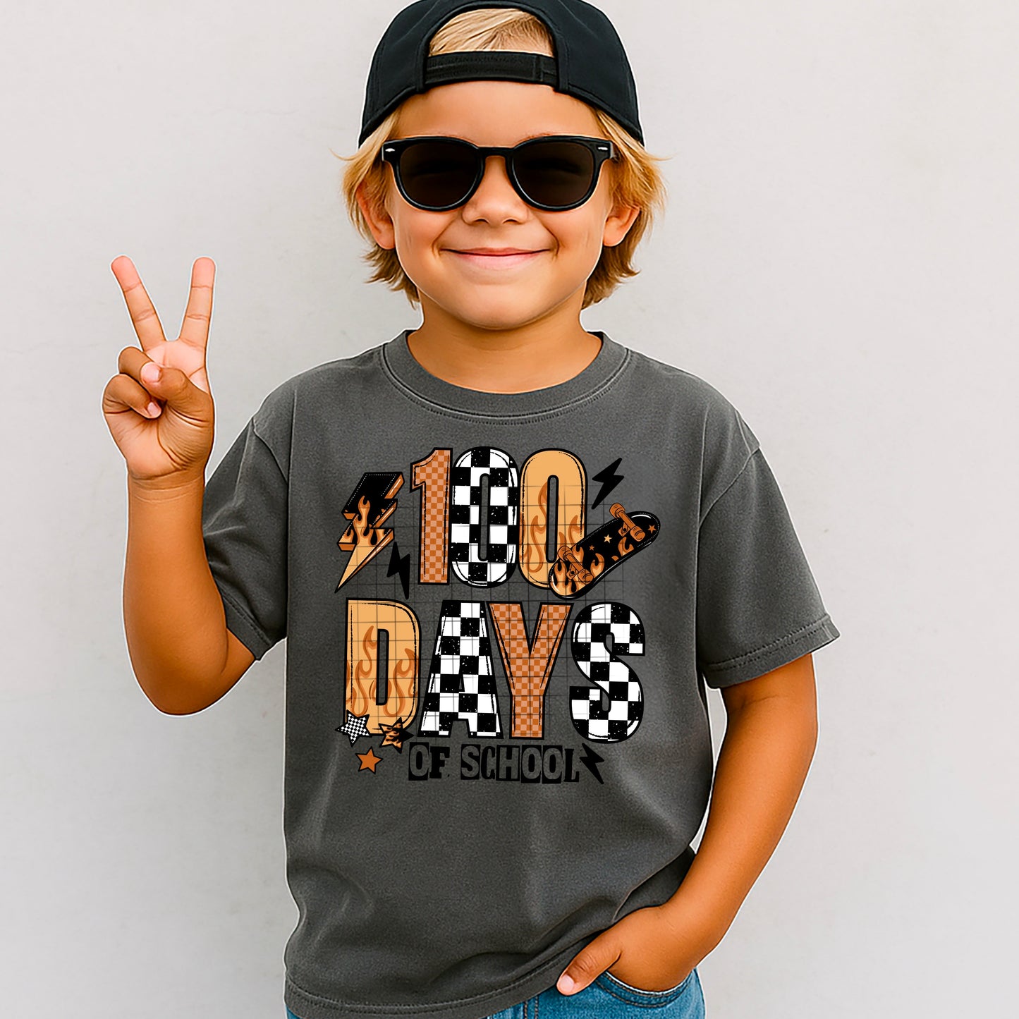 ⚡🔥 100 Days of School Shirt for Kids ⭐ Checkered & Lightning Design 🎉
