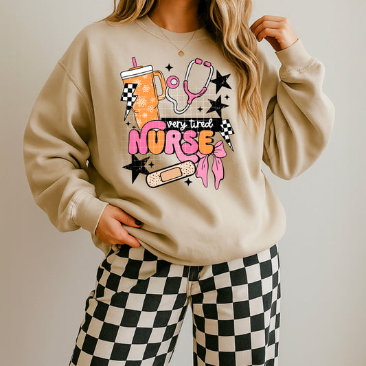 💉😴 Very Tired Nurse Sweatshirt ✨ Funny Nursing Life Crewneck