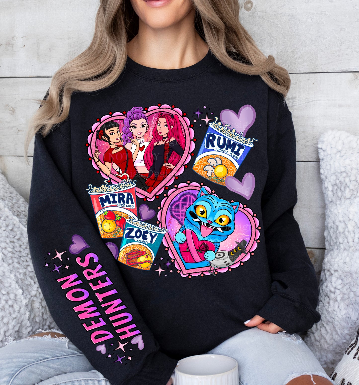 💘 Demon Hunters Valentine Crewneck | Ramen & Anime Aesthetic Sweatshirt