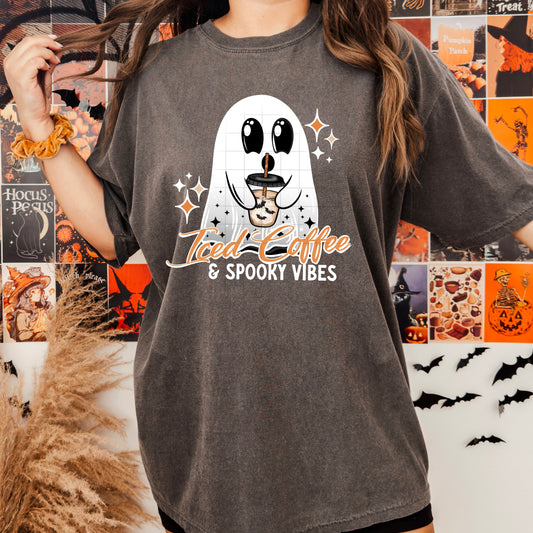 Iced Coffee & Spooky Vibes – Halloween Caffeine Graphic Tee