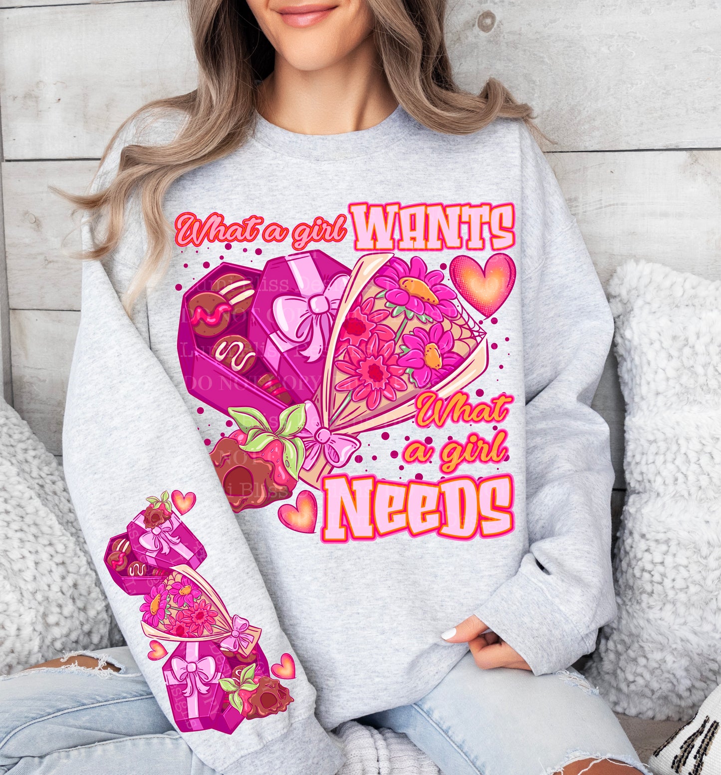 💖 What a Girl Wants Crewneck | Valentine Candy & Flowers Sweatshirt
