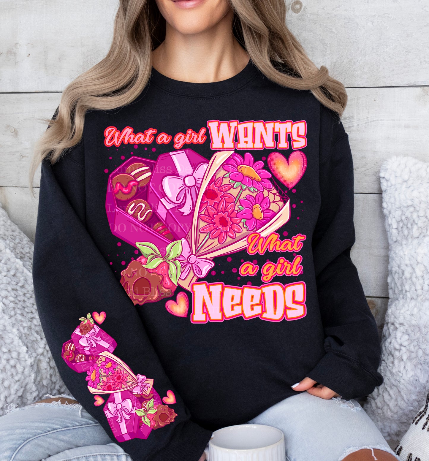 💖 What a Girl Wants Crewneck | Valentine Candy & Flowers Sweatshirt