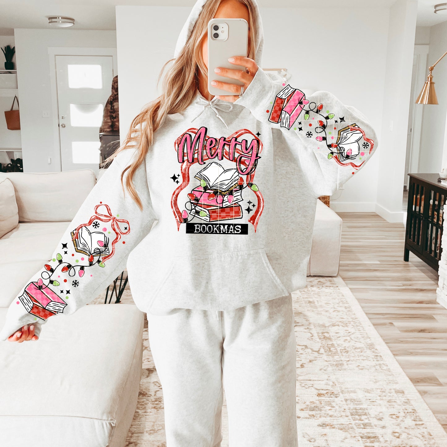 📚🎄 Merry Bookmas Hoodie ✨ Cute Christmas Book Lover Sweatshirt