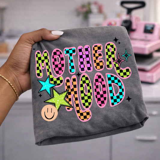 Motherhood Checkered Graphic T-Shirt | Trendy Mama Retro Graphic Tee | Unisex Shirt