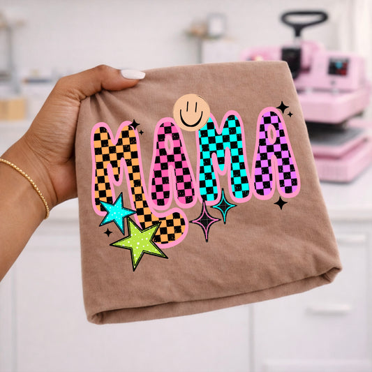 Checkered Mama Graphic T-Shirt | Trendy Retro Mama Tee | Cute Mom Shirt