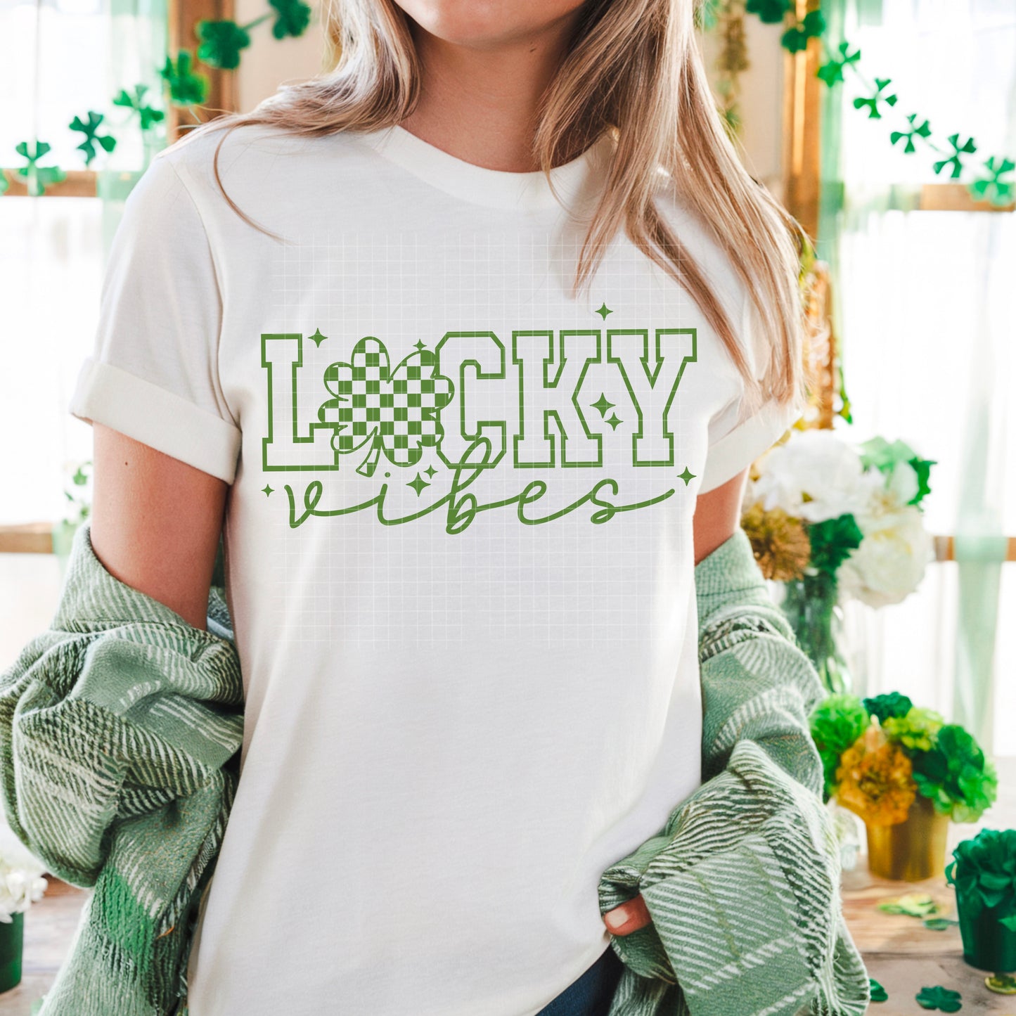 Lucky Vibes Graphic Tee –  St. Patrick’s Day Shirt Outline