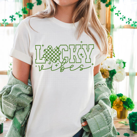 Lucky Vibes Graphic Tee –  St. Patrick’s Day Shirt Outline
