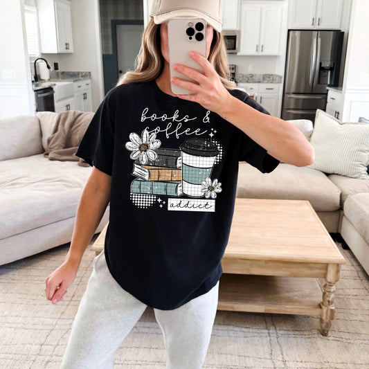 Books and Coffee Addict T-Shirt – Book Lover Graphic Tee