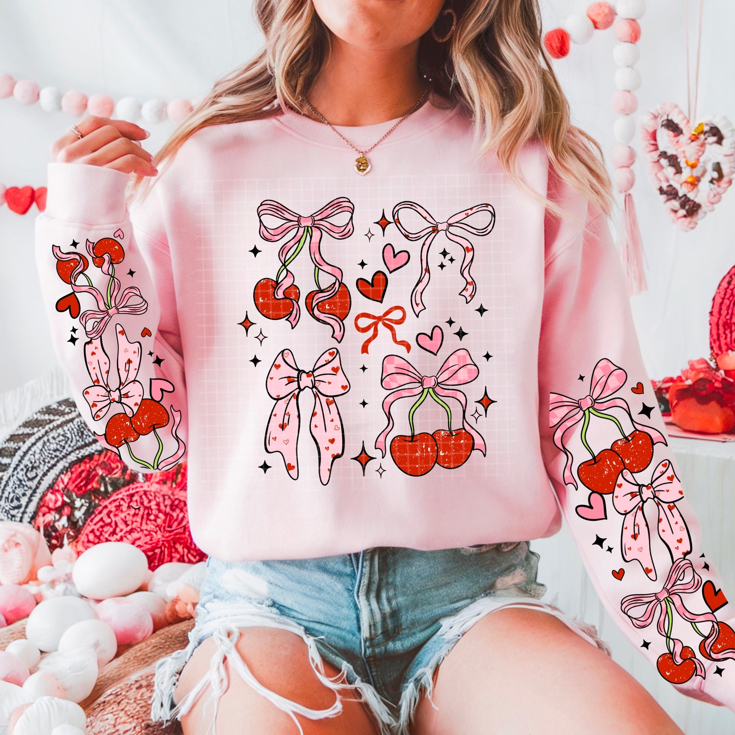 Cherries and Bows and Sleeves  Graphic Crewneck