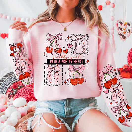 Pretty Girl With Pretty Heart and Sleeves  Graphic Crewneck