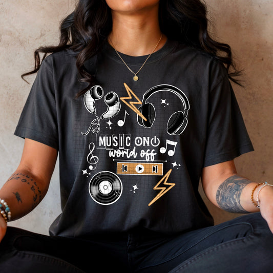 Music On World Off Graphic Tee – Headphones & Chill Vibes Shirt