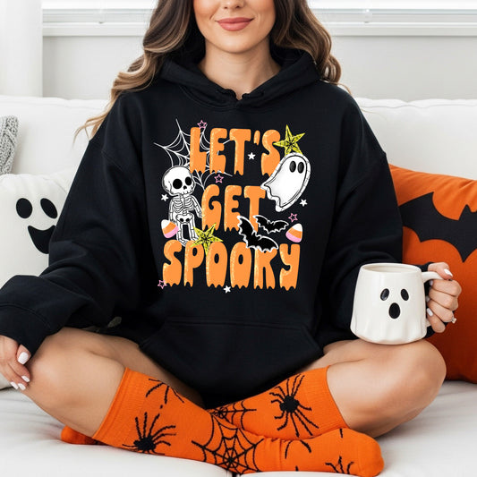 Let's Get Spooky Hoodie | Cute Halloween Ghost Sweatshirt | Skeleton Trick or Treat Pullover | Spooky Season Hoodie | Fall Halloween Gift for Her 👻🎃🦇