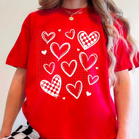 Checkered Hearts Graphic T-Shirt