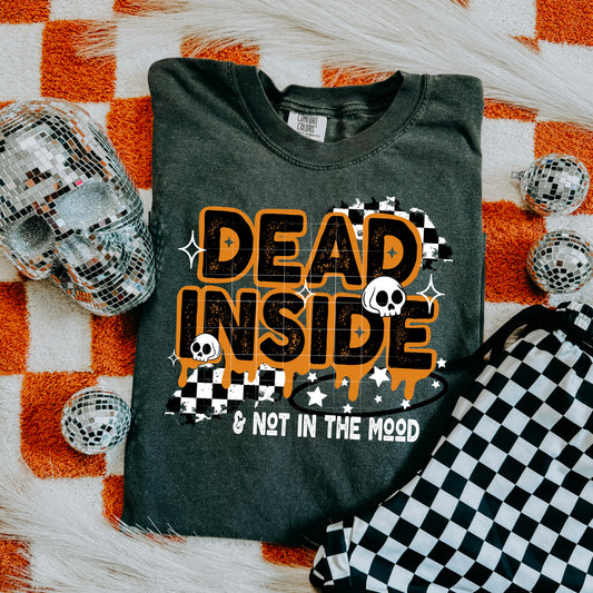 ✨ Dead Inside & Not in the Mood Checkered Skull Tee 🖤💀🧡