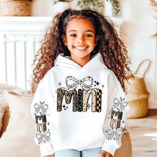 MINI Hoodie • Cute Bow & Leopard Checkered Kids Hoodie with Sleeves🤎✨🎀