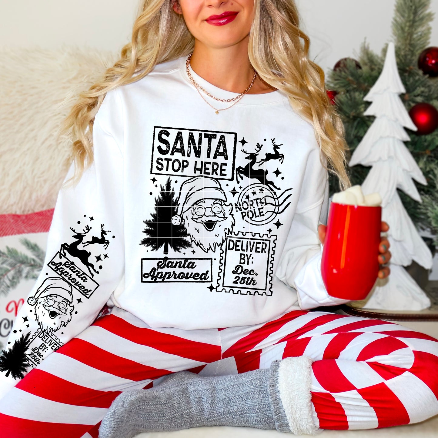Santa Stop Here Christmas Sweatshirt • Santa Approved Holiday Crewneck with Sleeves 🎄⭐️