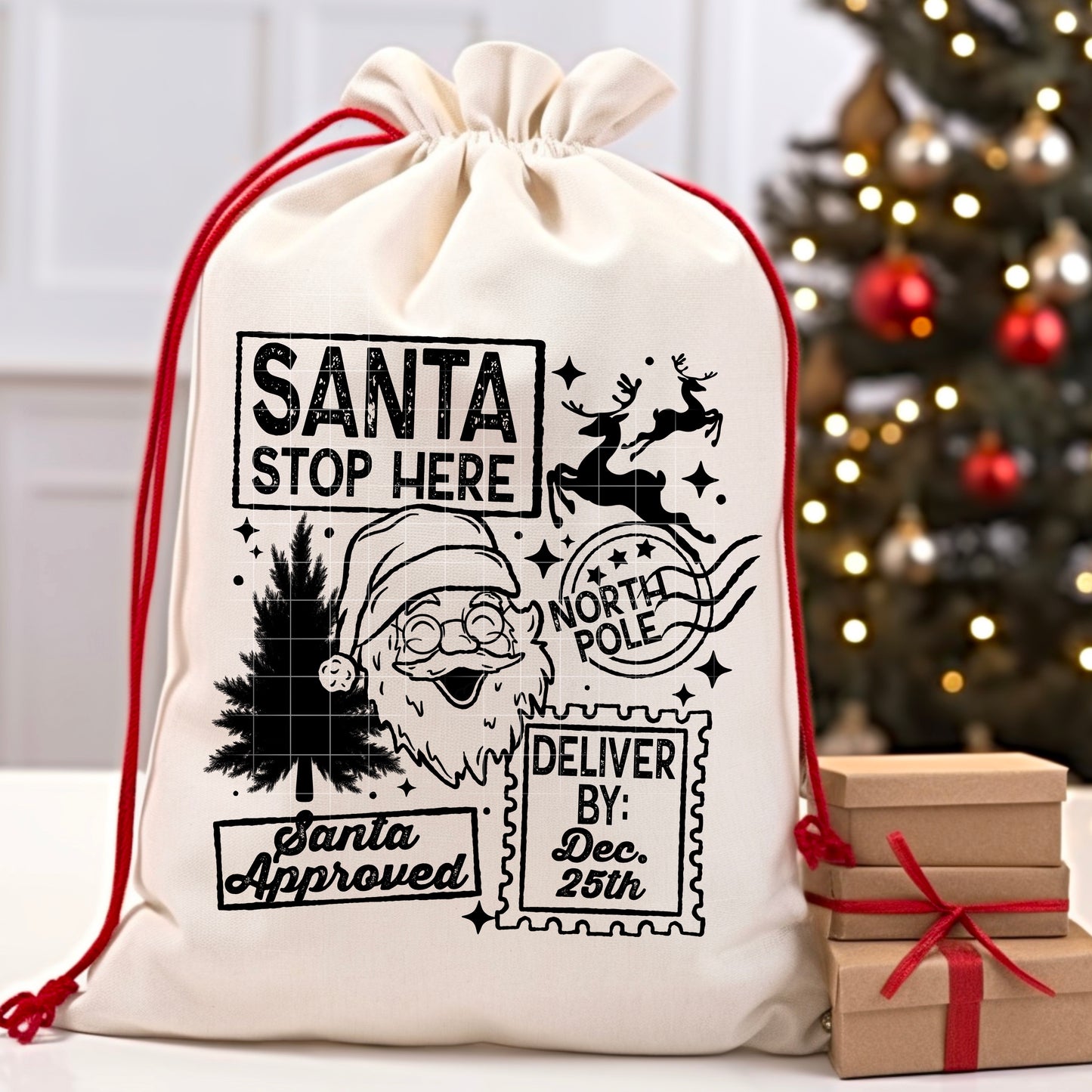 🎅📦 Santa Stop Here Christmas Gift Sack 🎄✨ North Pole Delivery Bag