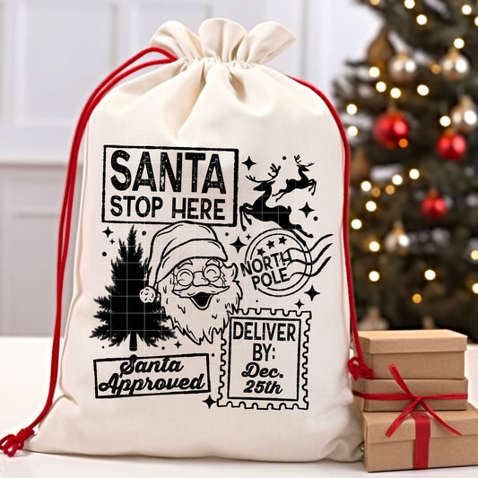 🎅📦 Santa Stop Here Christmas Gift Sack 🎄✨ North Pole Delivery Bag