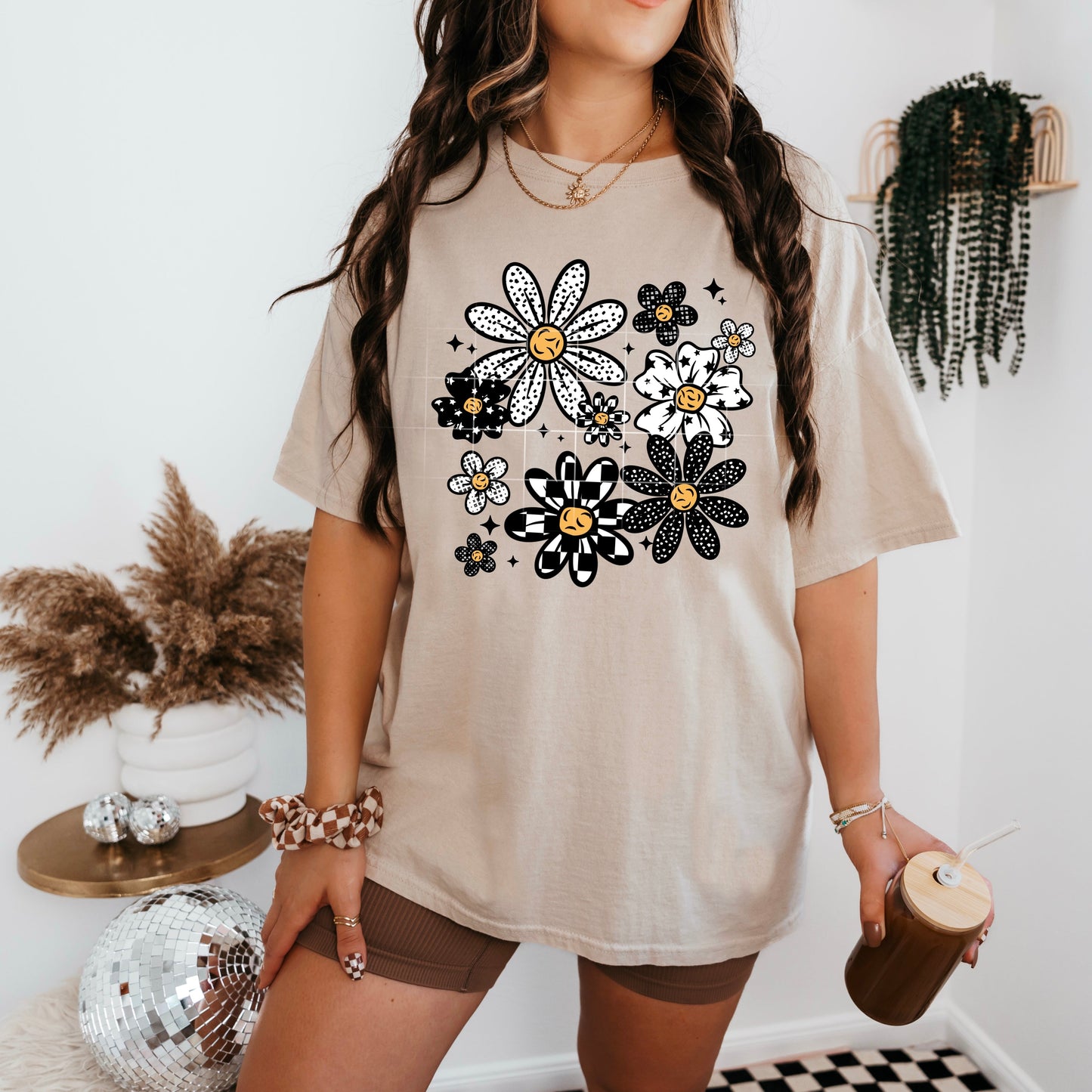 Cute Flower Tee – Minimalist Floral Graphic on Tan
