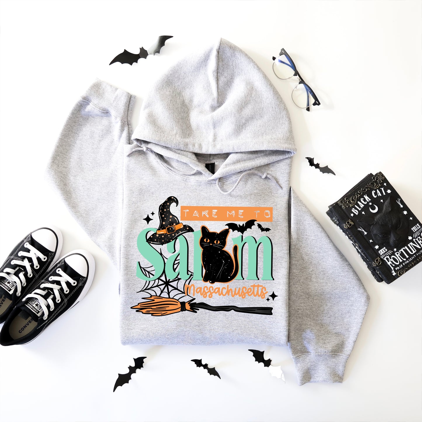 Take Me to Salem Massachusetts Hoodie | Salem Witch Hoodie | Black Cat Halloween Sweatshirt | Salem Travel Souvenir | Spooky Season Hoodie | Halloween Gift for Her 🧙‍♀️🐈⬛🧹
