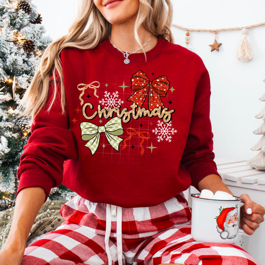 Christmas Bows Sweatshirt 🎀🎄 Cozy Holiday Graphic Crewneck