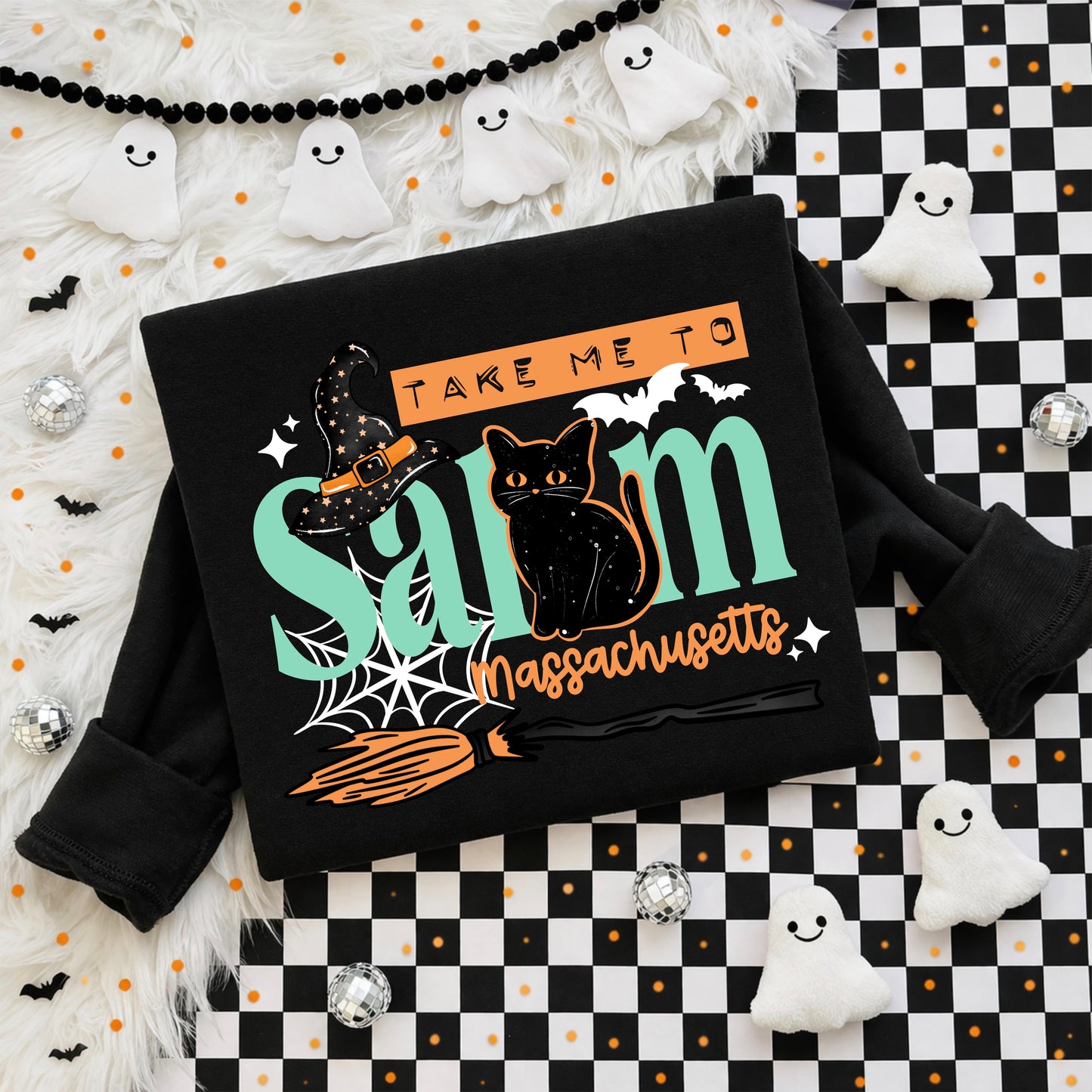 Take Me to Salem Massachusetts Black Cat Halloween Crewneck 🐈‍⬛🎃