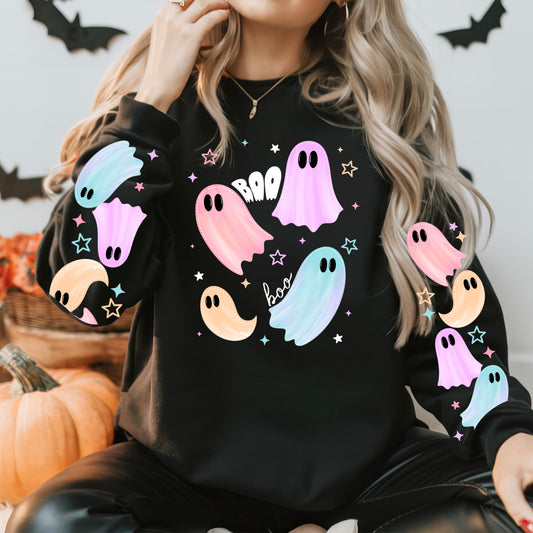 Pastel Ghost Halloween Sweatshirt | Cute Kawaii Ghost Crewneck | Colorful Spooky Season Pullover | Ghost Halloween Sweatshirt | Soft Aesthetic Fall Crewneck | Cozy October Sweatshirt | Halloween Gift for Women 👻🌈✨🎃