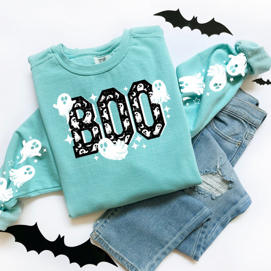 BOO Ghost Graphic Sweatshirt – Cute Spooky Season Halloween Pullover