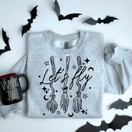 Let's Fly Halloween Sweatshirt | Witch Broom Crewneck | Minimalist Halloween Pullover | Cute Witchy Fall Sweatshirt | Spooky Season Graphic Crewneck | Cozy October Sweatshirt | Halloween Gift for Women 🧹🖤✨🎃