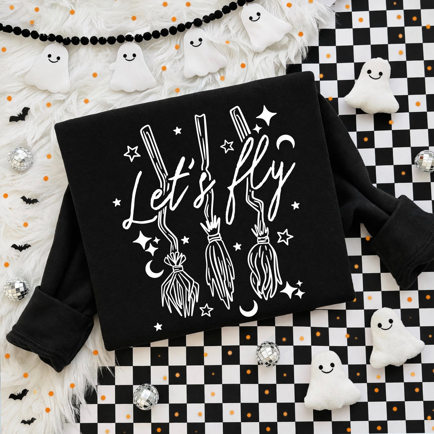 Let's Fly Halloween Sweatshirt | Witch Broom Crewneck | Minimalist Halloween Pullover | Cute Witchy Fall Sweatshirt | Spooky Season Graphic Crewneck | Cozy October Sweatshirt | Halloween Gift for Women 🧹🖤✨🎃