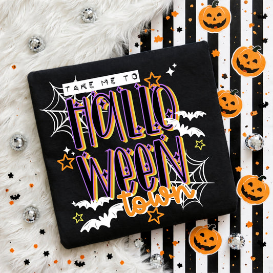 Cute Spooky Town Shirt with Bats & Spider Webs