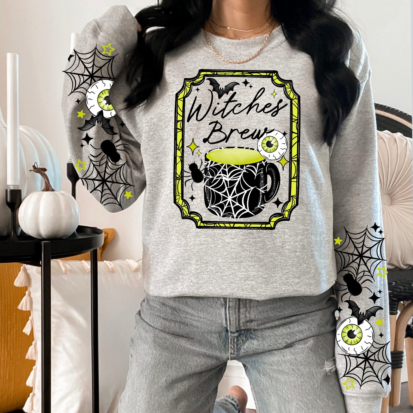 Witches Brew Halloween Sweatshirt | Witch Coffee Crewneck | Spooky Coffee Lover Pullover | Eyeball Halloween Sweatshirt | Cute Witchy Fall Crewneck | Cozy October Graphic Sweatshirt | Halloween Gift for Women 🧙‍♀️☕👁️🕸️🎃