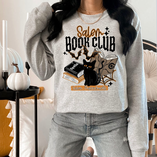 Salem Book Club Sweatshirt | Witchy Book Lover Crewneck | Salem Massachusetts Halloween Pullover | Black Cat & Spell Book Sweatshirt | Spooky Reader Crewneck | Cozy Fall Bookish Gift | Dark Academia Sweatshirt 📚🐈‍⬛🦇🕸️🎃✨