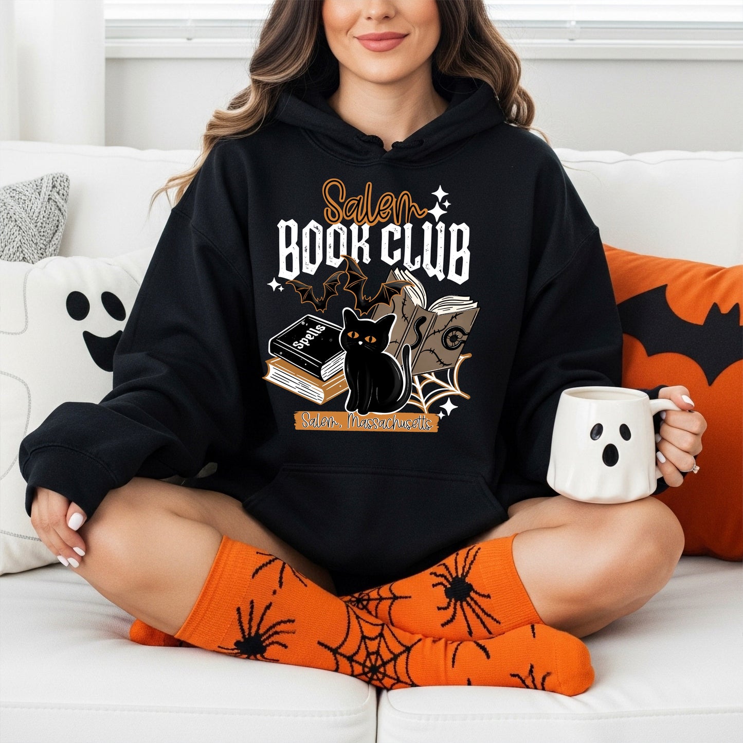 Salem Book Club Hoodie | Black Cat Halloween Hoodie | Witchy Book Lover Sweatshirt | Spooky Reading Hoodie | Salem Massachusetts Pullover | Cozy Fall Bookish Gift 📚🐈‍⬛🦇