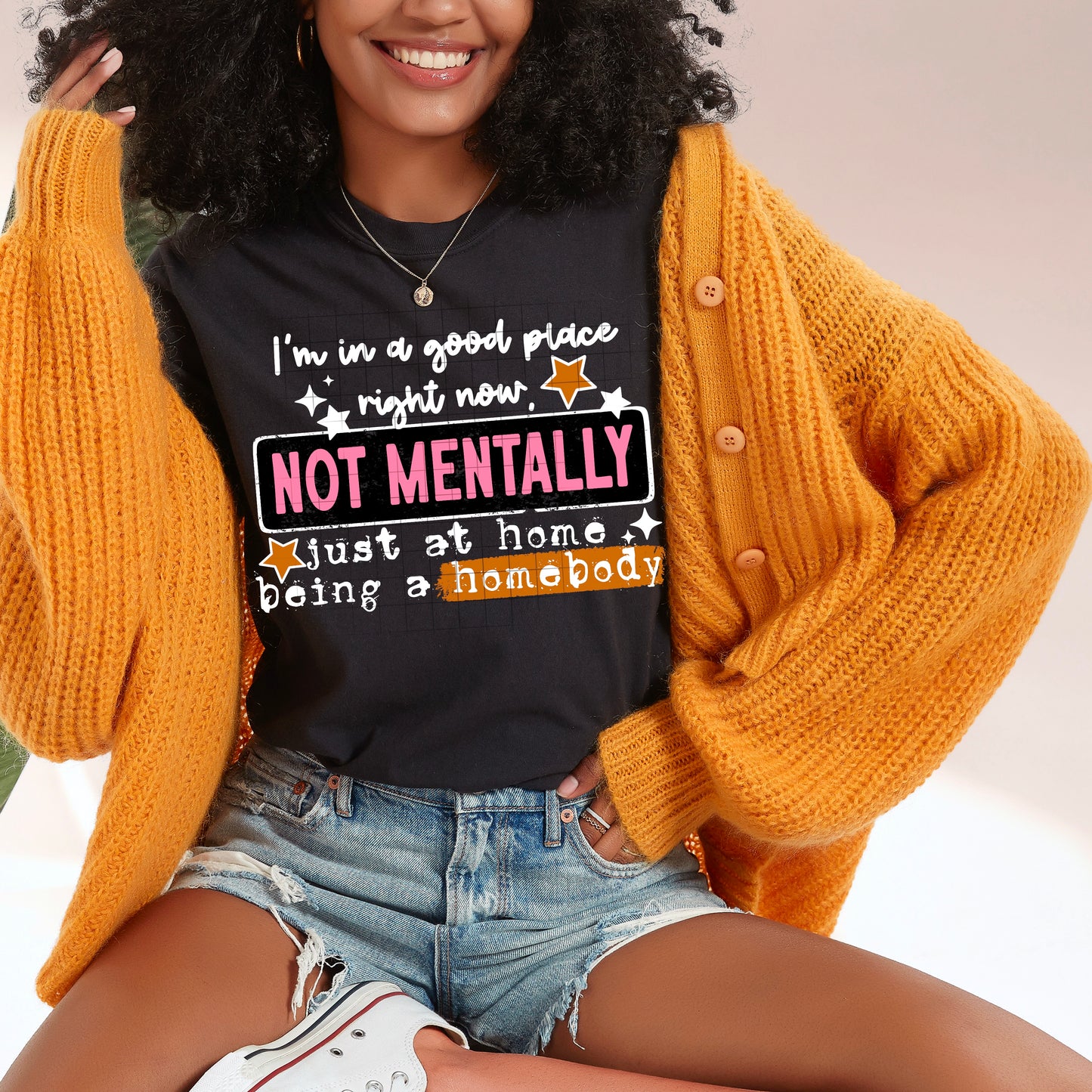 Not Mentally Here Tee 😂✨ Homebody Graphic Shirt 🧡 Cozy Introvert Vibes