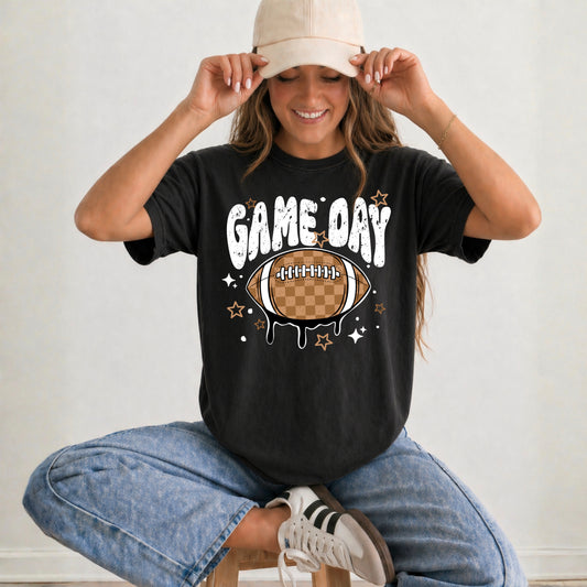 Game Day Football Graphic Tee | Football Season Shirt | Football Mom Tee | Checkered Football T-Shirt | Friday Night Lights Game Day Shirt | Sports Fan Apparel