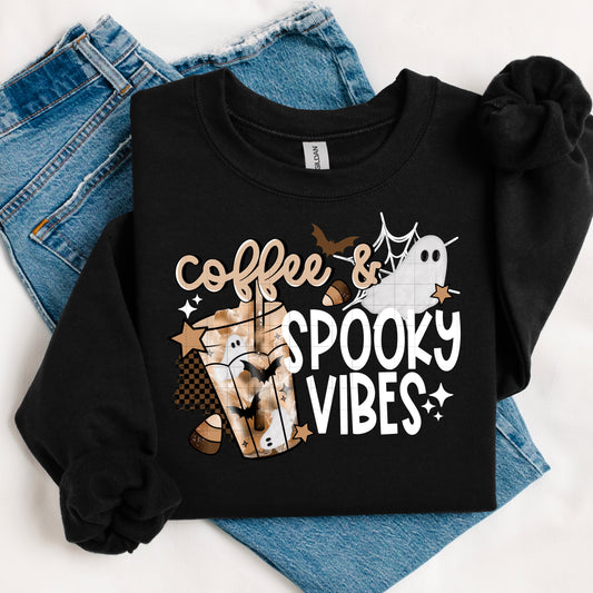 🎃☕Coffee & Spooky Vibes Crewneck • Fall Halloween Aesthetic Sweater ✨🕸️