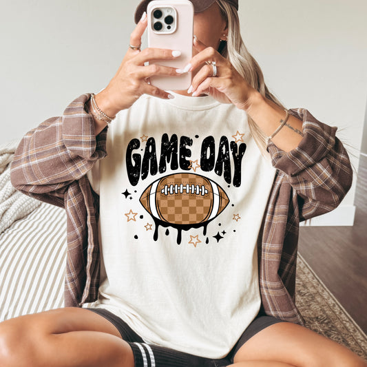 Game Day Football Graphic Tee | Football Season Shirt | Football Mom Tee | Checkered Football T-Shirt | Friday Night Lights Game Day Shirt | Sports Fan Apparel