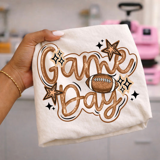 Game Day Football Graphic T-Shirt | Cute Football Season Tee | Glitter Game Day Shirt | Football Fan Spirit Shirt