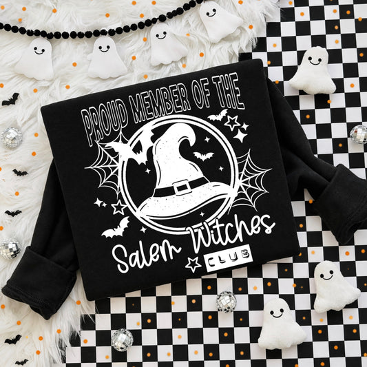 Proud Member of the Salem Witches Club Sweatshirt | Witch Hat Halloween Crewneck | Salem Massachusetts Fall Sweatshirt | Spooky Season Pullover | Halloween Gift for Her