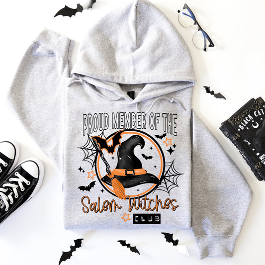 Salem Witches Club Hoodie | Proud Member of the Salem Witches Club Sweatshirt | Witch Hat Halloween Hoodie | Spooky Season Pullover | Cozy Fall Witch Gift | Gothic Halloween Apparel 🧙🧡🦇